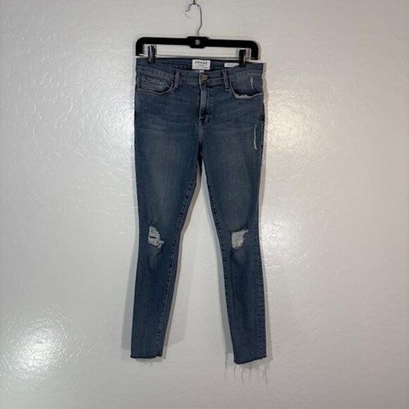FRAME Denim Jeans Womens 30 Le Skinny de Jeanne Greene Street Distressed Raw Hem - Picture 1 of 9